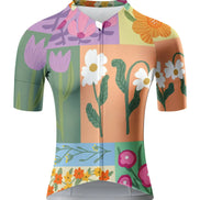 Colorful Patchwork Floral Print Cycling Jersey