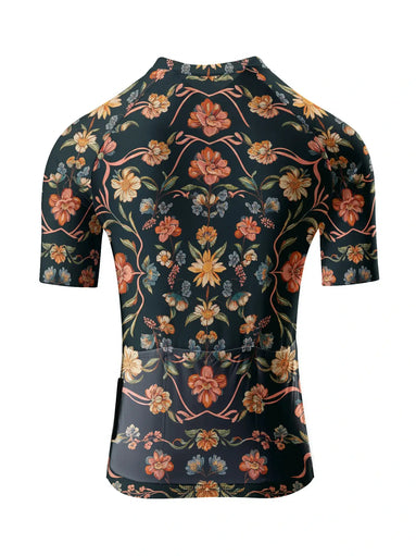 Vintage Floral Print Short Sleeve Cycling Jersey
