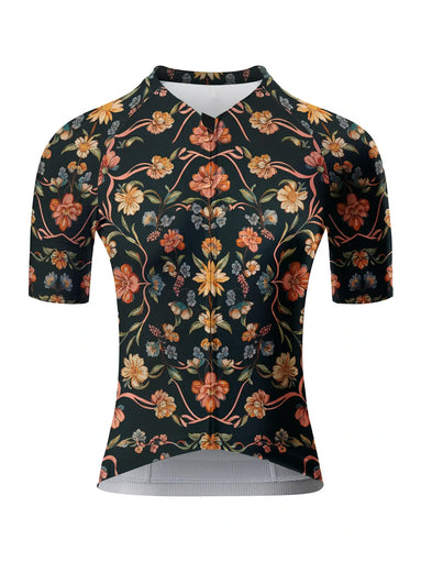 Vintage Floral Print Short Sleeve Cycling Jersey