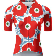 Red Poppy Floral Print Cycling Jersey