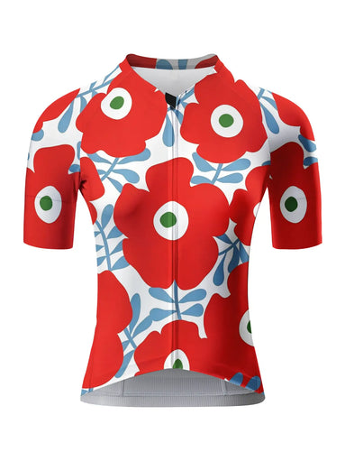 Red Poppy Floral Print Cycling Jersey