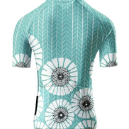 Teal Dandelion Chevron Print Short Sleeve Cycling Jersey