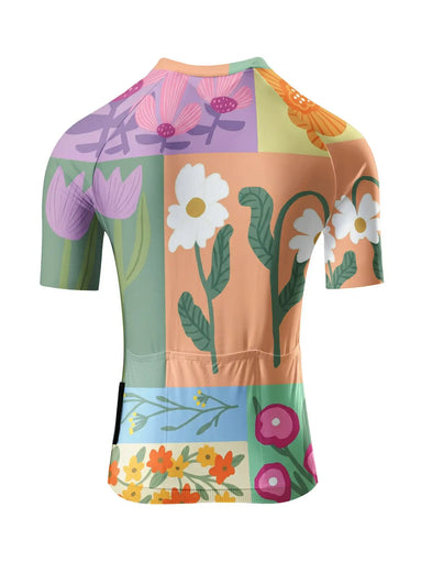 Colorful Patchwork Floral Print Cycling Jersey