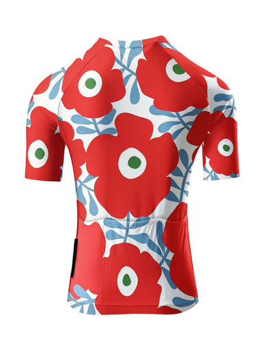 Red Poppy Floral Print Cycling Jersey