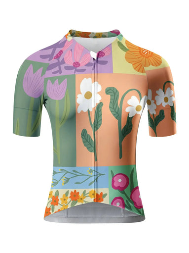 Colorful Patchwork Floral Print Cycling Jersey