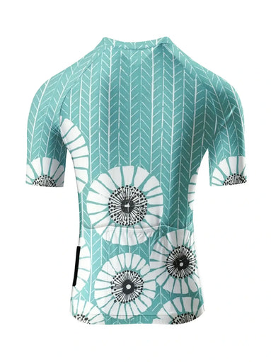 Teal Dandelion Chevron Print Short Sleeve Cycling Jersey