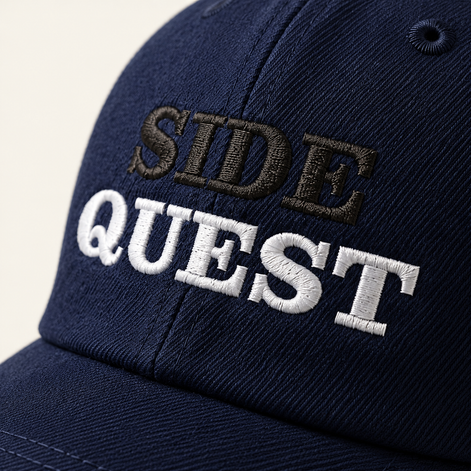 Side Quest Lettering Baseball Caps