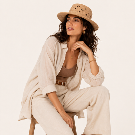 Open-Weave Raffia Sun Hat