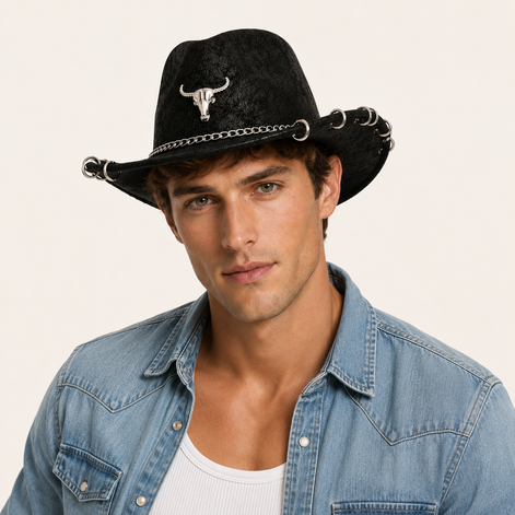 Chain Black Cowboy Hat