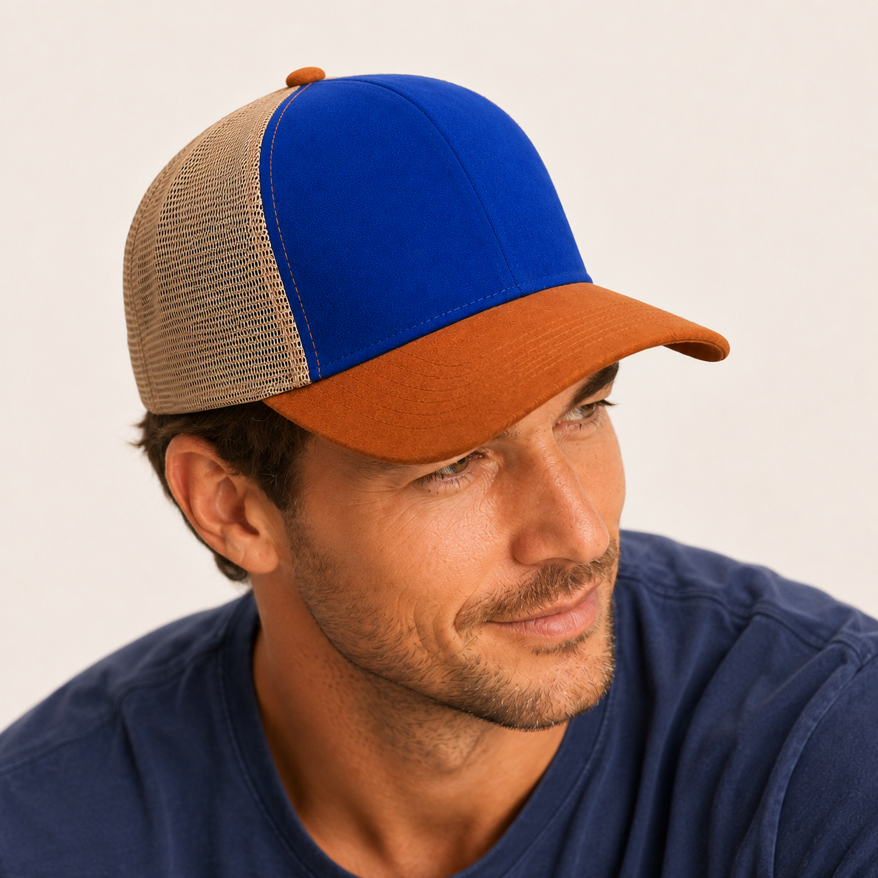 Blue Color-Block Trucker Cap