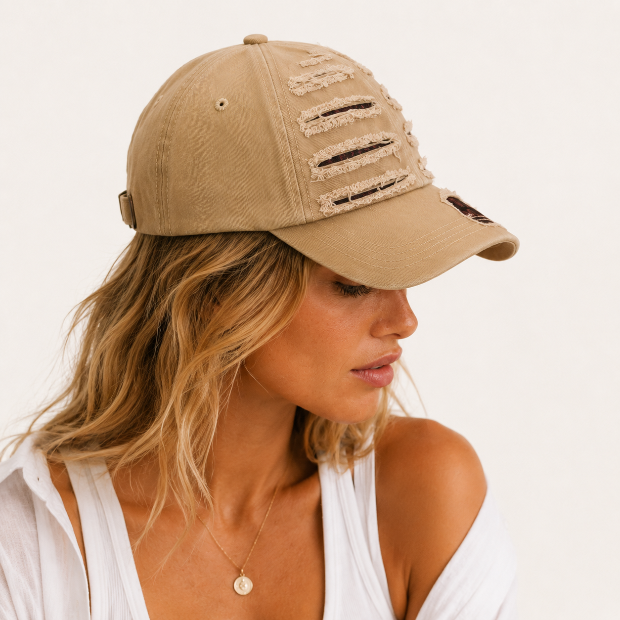 Distressed Khaki Baseball Cap