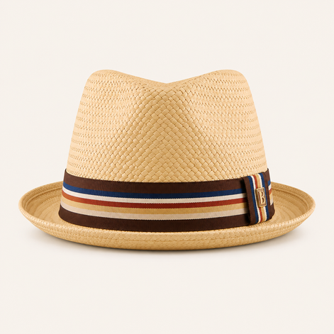 Striped Band Straw Pork Pie Hats