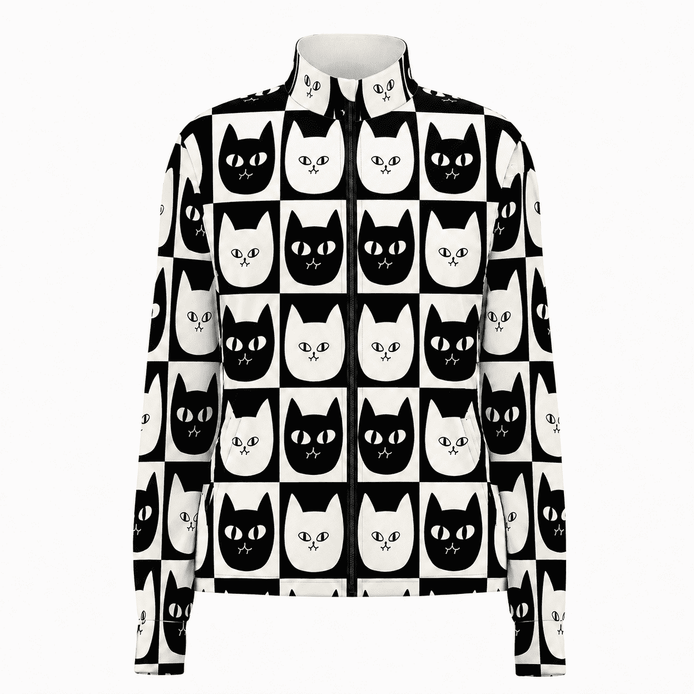 Monochrome Cat Check Windproof Jacket