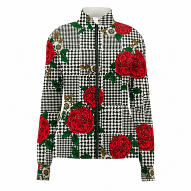 Crimson Houndstooth Rose Windproof Jacket