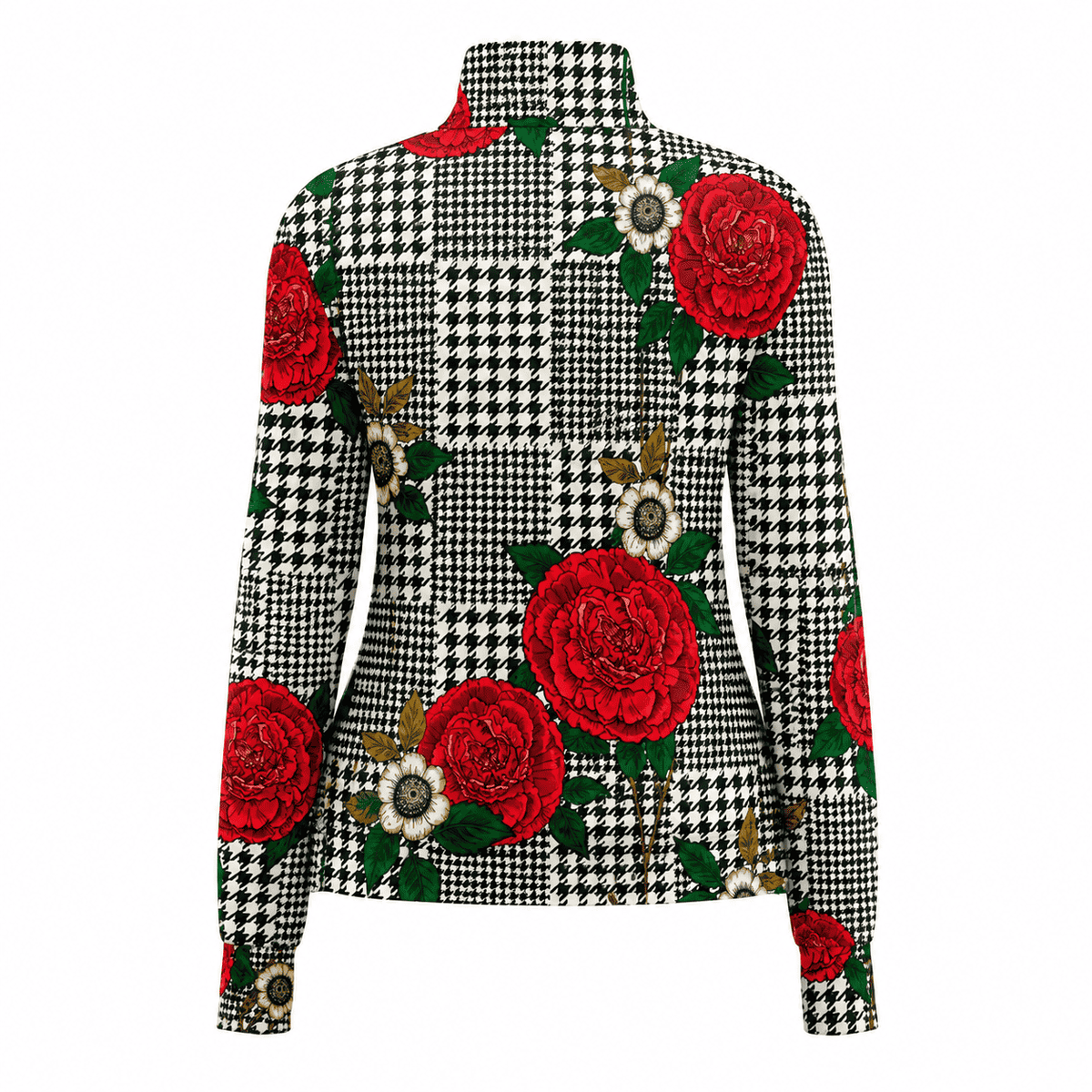 Crimson Houndstooth Rose Windproof Jacket