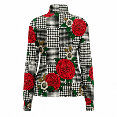 Crimson Houndstooth Rose Windproof Jacket