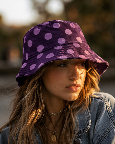 Purple Pink Polka Dot Bucket Hats
