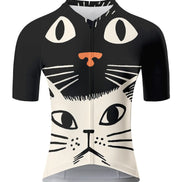Retro Black White Double Cat Face Graphic Cycling Jersey