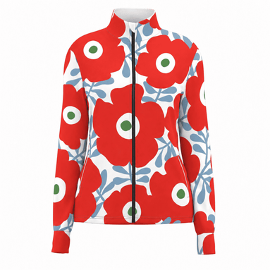 Crimson Poppy Bloom Windproof Jacket