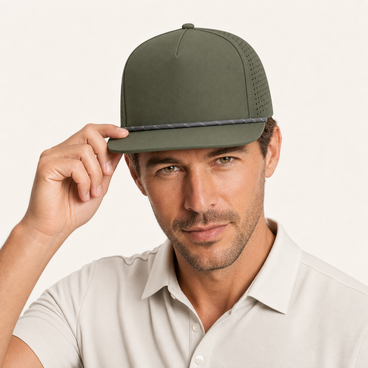 Olive Rope-Trim Performance Cap